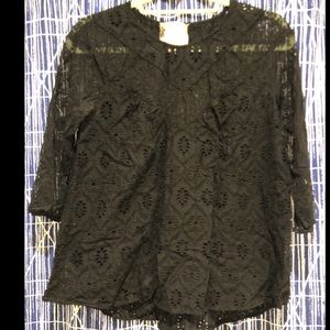 Fleur Wood Boho Eyelet Lace Crochet Top, XS